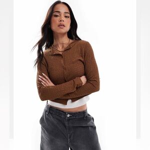 Miss Selfridge Bubble Knit Jersey Cardigan Ginger Brown Size Large NWOT